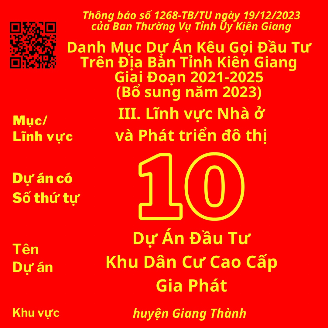 Dự án có Số TT 10: Dự Án Đầu Tư Khu Dân Cư Cao Cấp Gia Phát