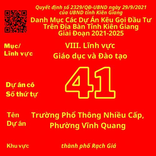 Dự Án Có Số TT 41: Trường Phổ Thông Nhiều Cấp, Phường Vĩnh Quang