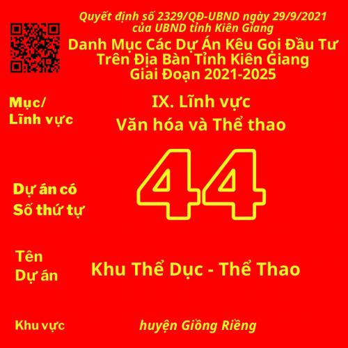 Dự Án Có Số TT 44: Khu Thể Dục - Thể Thao