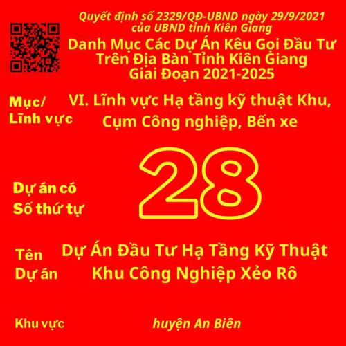 Dự Án Có Số TT 28: Dự Án Đầu Tư Khu Dân Cư Và Tái Định Cư Thuộc Tổ Hợp KCN Xẻo Rô